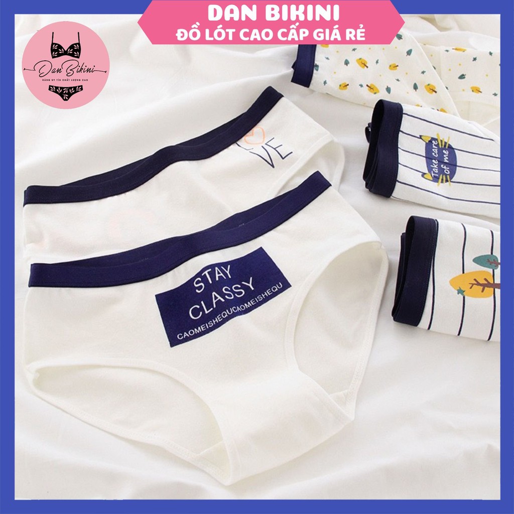 Quần Lót Nữ ❤️FREESHIP❤️ Quần Lót Nữ Cotton viền xanh phối họa tiết điệu đà cá tính mã 2250