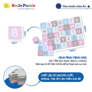 THẢM XỐP CHỮ CÁI + CHỮ SỐ/ CÔN TRÙNG SMILE PUZZLE (36 miếng, kích thước 1,8mx1,8m)