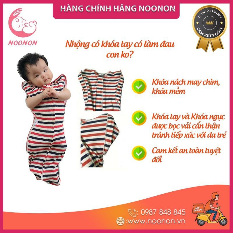 Nhộng Chũn Noonon 💖FREESHIP💖Nhộng Có Khoá Mở Tay- Giúp Bé Ngủ Ngon Mã NCD02