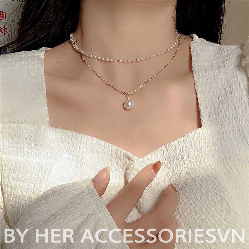 Dây chuyền nữ Vòng cổ nữ hạt trai chocker 2 tầng xinh xắn Her Accessories C29