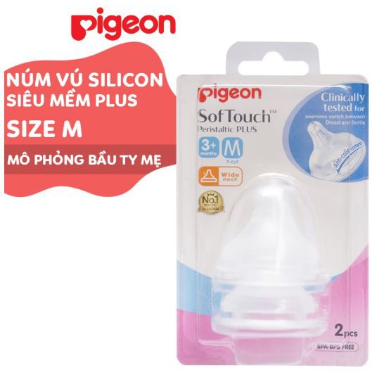 Lẻ Núm vú / Núm ti cổ rộng silicone siêu mềm Plus Pigeon SofTouch