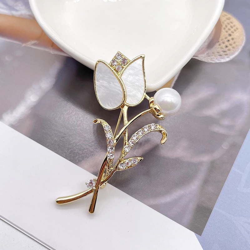 Trâm Cài Áo Hình Hoa Tulip Đính Ngọc Trai Giả Dễ Phối Đồ