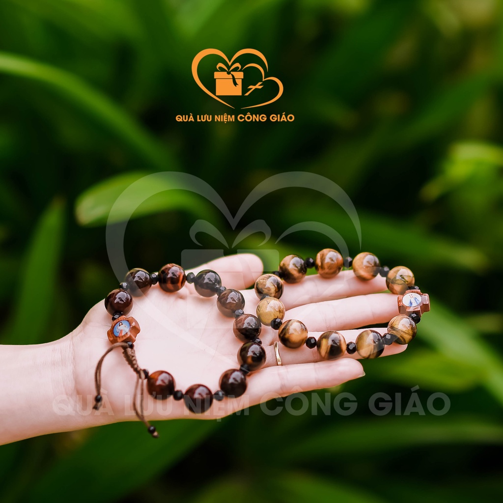 Chuỗi mân côi, chuỗi 10 đá nhân tạo 14li dây rút Quà Lưu Niệm Công Giáo