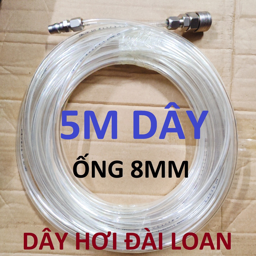 Dây hơi thẳng 5m, dây 5x8mm, kèm bộ đầu nối nhanh phổ thông (SS1955) (SS6694)