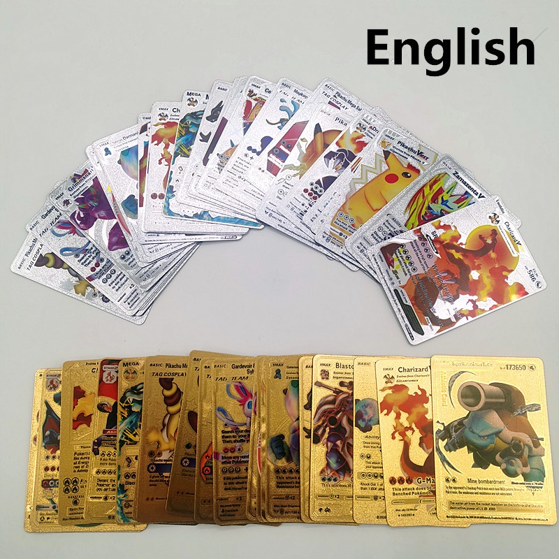 Set 55 - 27 - 10 thẻ bài Pokemon phiên bản tiếng Anh màu Vàng, Bạc, Đen siêu đẹp