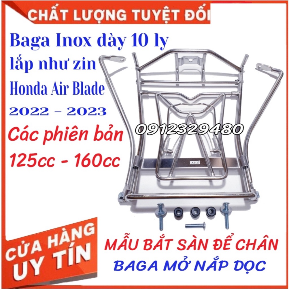 [AB 2022 Mới-AB 2023] Baga Giữa AB 2022 Mới , AB 2023, AB 160cc, AB125cc INOX Dày 10 Ly- Mẫu Bắt Sàn Để Chân