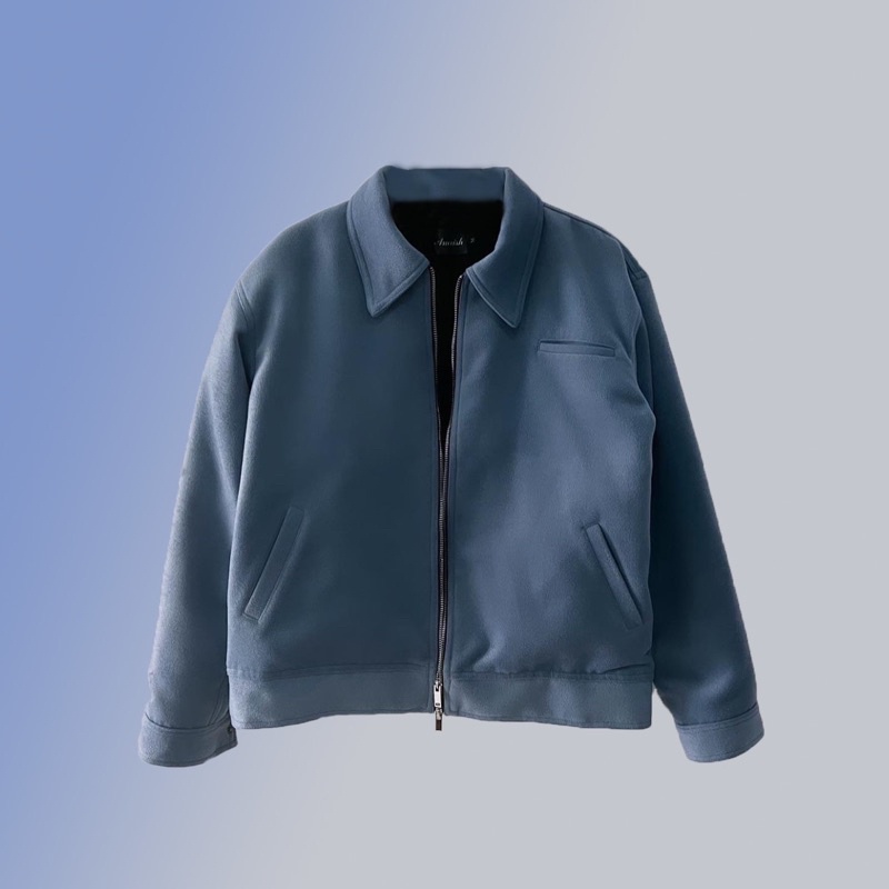 (Chính Hãng AMRISH) Áo Khoác Wool Zip Up Jacket - Xanh