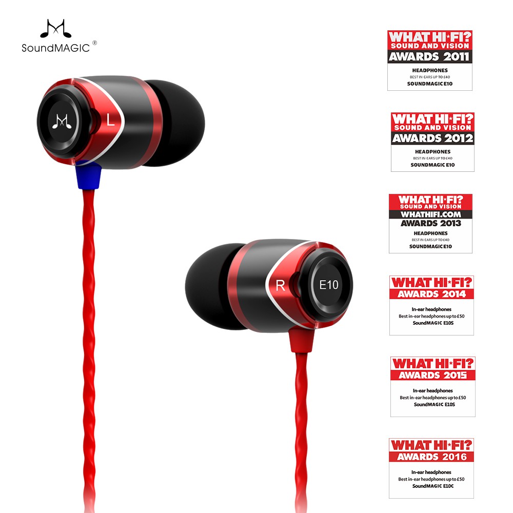 SoundMAGIC E10 original headset Stereo In-Ear 3.5mm Music Earphone without Microphone - Black/Red