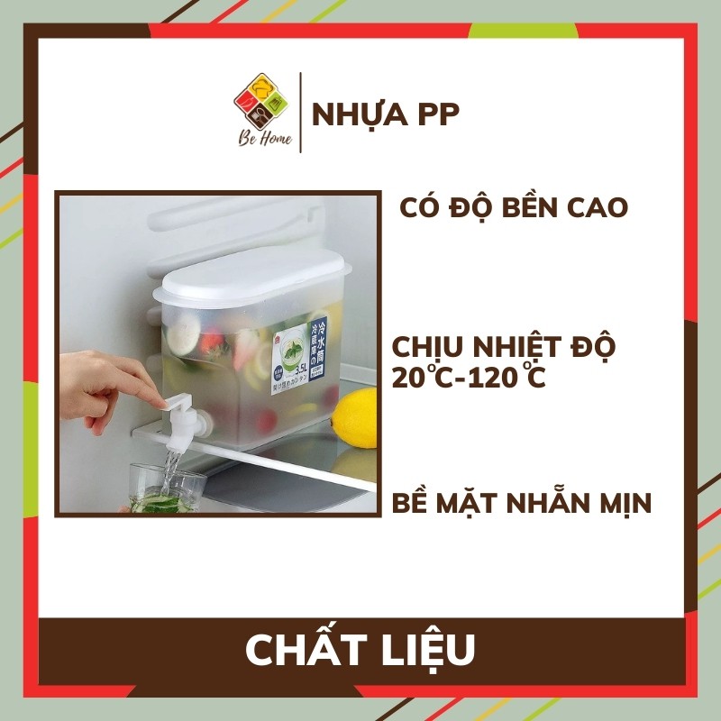 Bình Nhựa PP đựng nước Nhật Bản 3,5L BEHOME Chất Lượng Vượt Trội - Pha trà, nước trái cây có vòi - Chống Mài Mòn