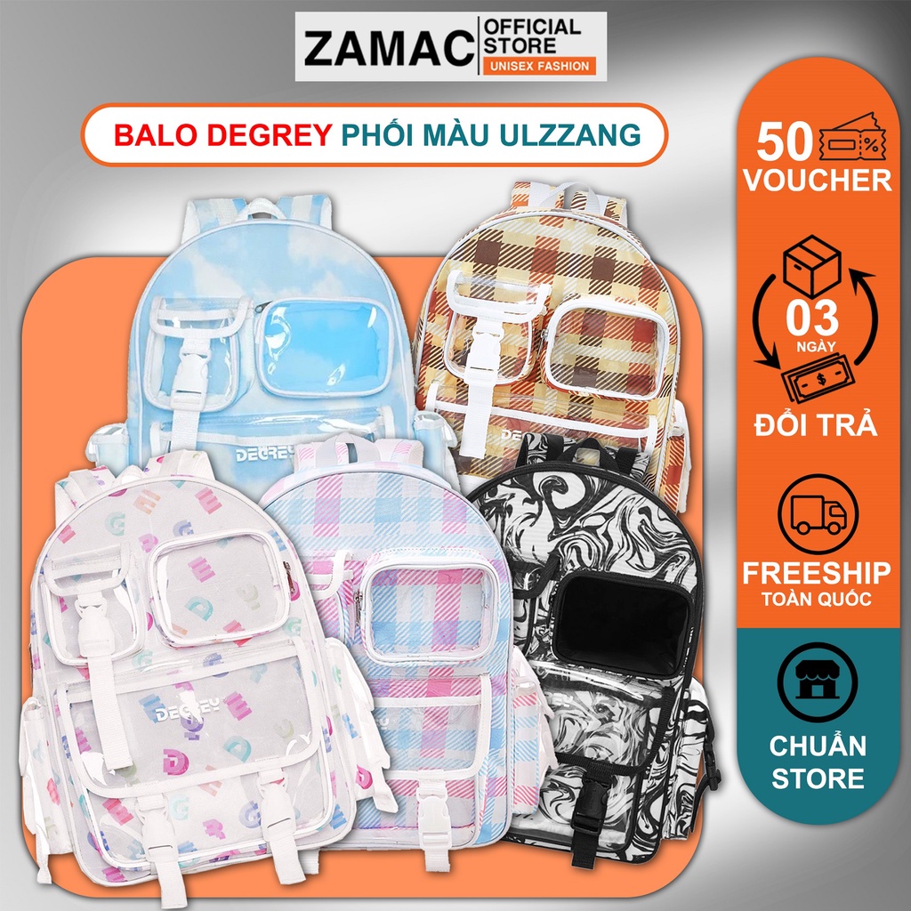 Balo Degrey loang màu ZAMAC cặp đi học nam nữ trong suốt nhiều ngăn Unisex - ZMB28