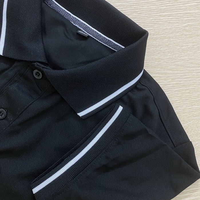 Áo thun polo nam nữ đen phối viền chất laccoste thể thao co giãn cổ bẻ ngắn tay - Nhận in thêu dồng phục theo yêu cầu
