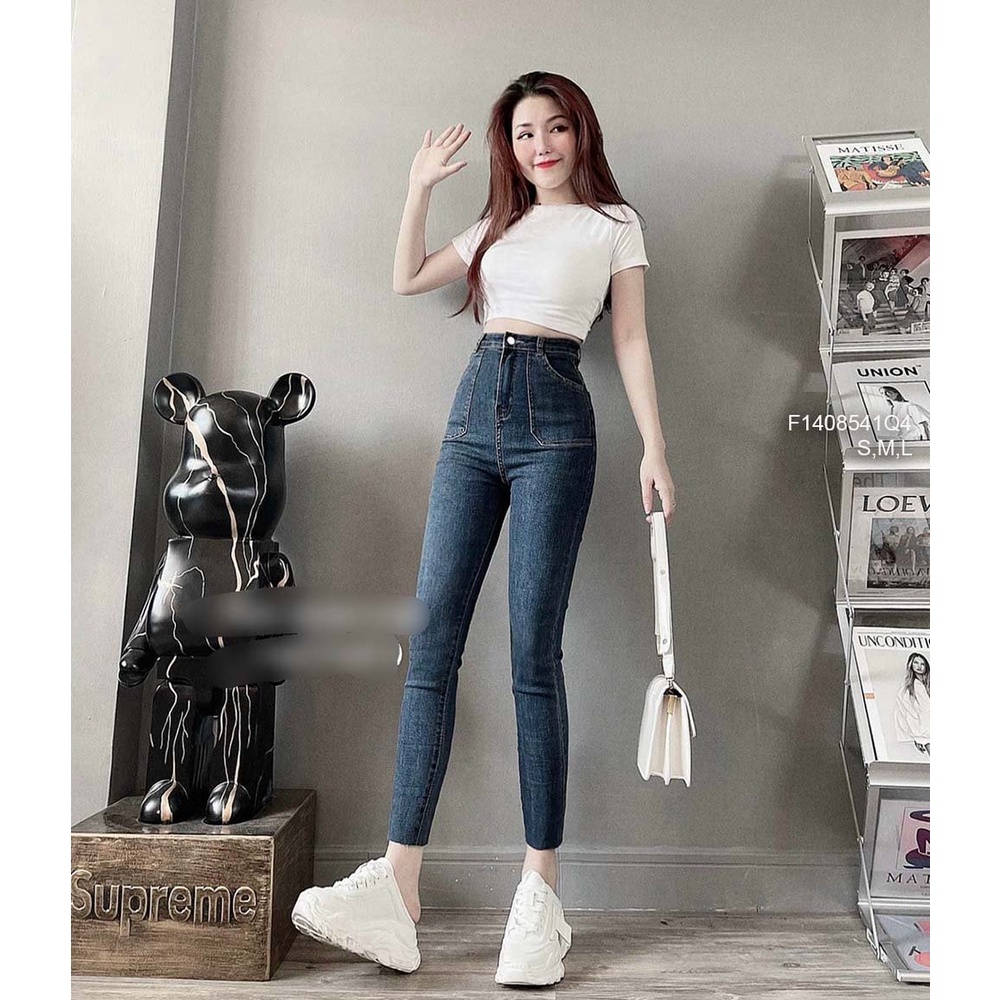 Quần jean dài ôm lưng cao có túi bầu trước tôn dáng!