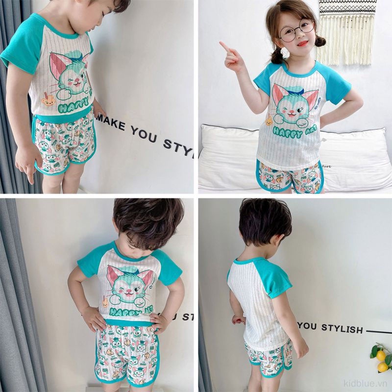 Bộ Đồ Mặc Nhà 2 Món Tay Ngắn In Hoạt Hình Thời Trang Mùa Hè Cho Bé