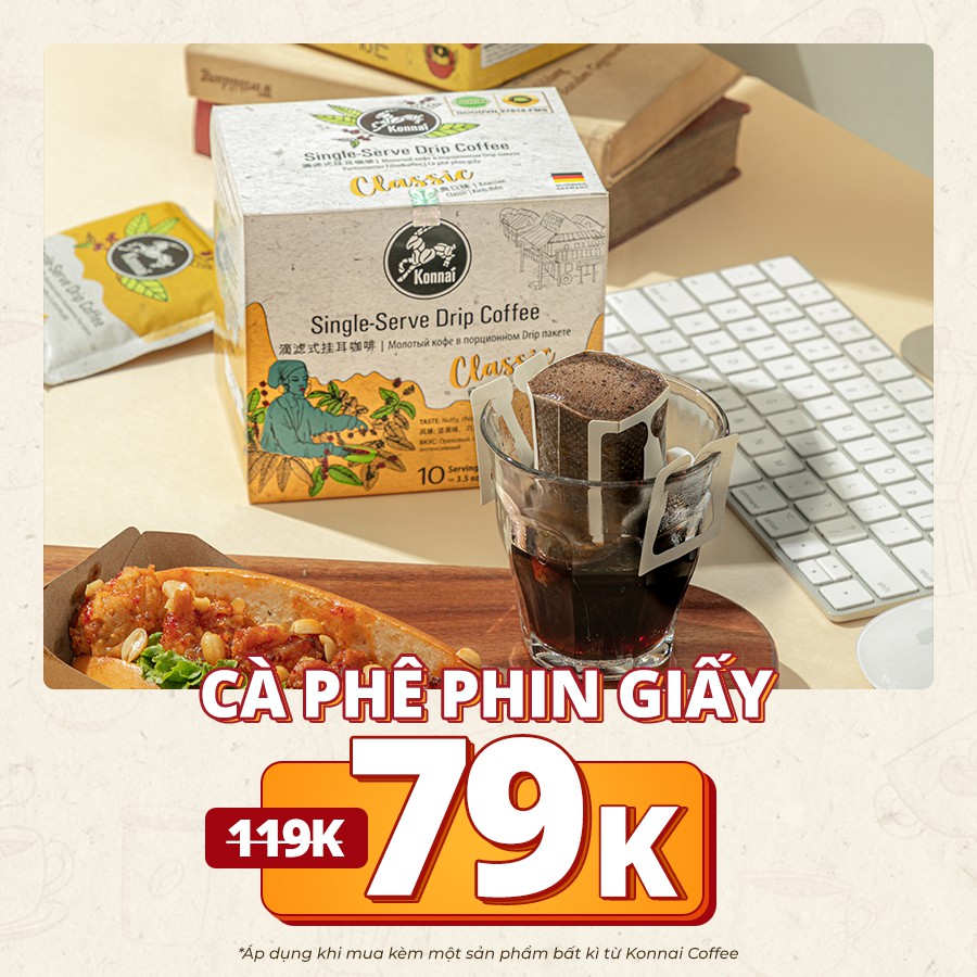 Cà phê phin giấy nguyên chất Classic Coffee pha chế tiện lợi 100% Robusta Konnai Coffee phù hợp đi làm, đi học, đi du lị | BigBuy360 - bigbuy360.vn