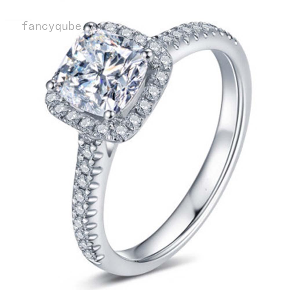 Nhẫn mạ bạc đính đá mặt vuông thanh lịch cho nữ