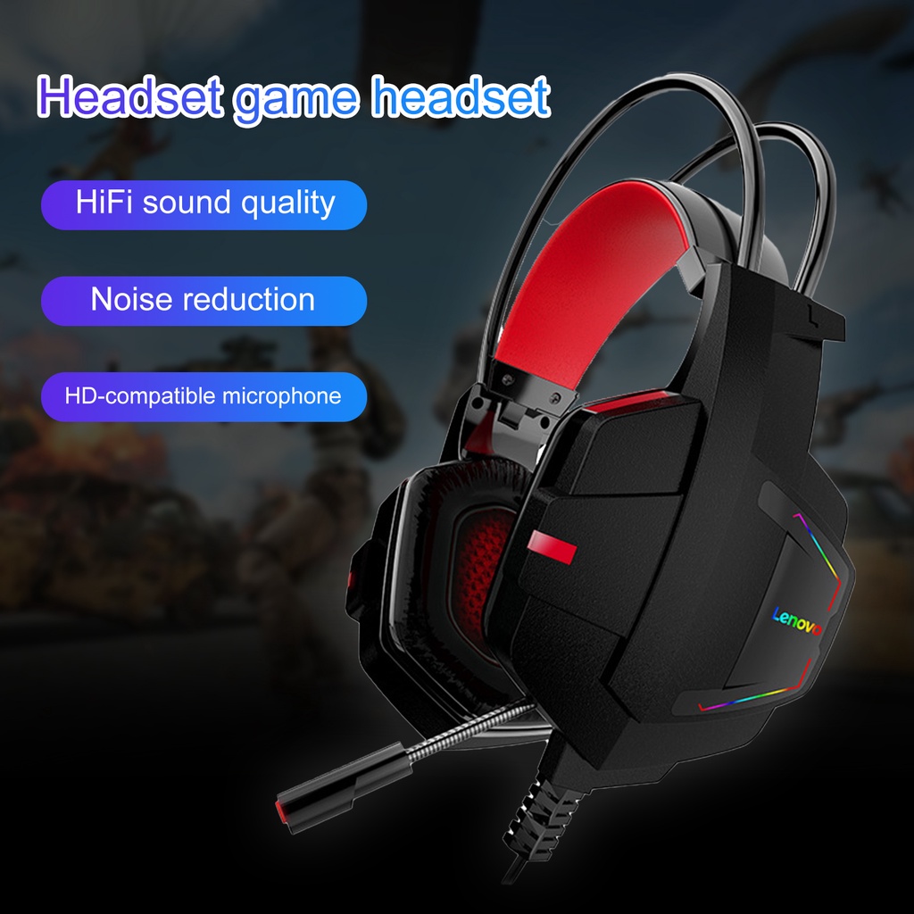 Tai Nghe Chụp Tai Lenovo Hu85 Giúp Giảm Tiếng Ồn Âm Thanh Hifi Hiệu Ứng Đèn Cá Tính Cho Pc