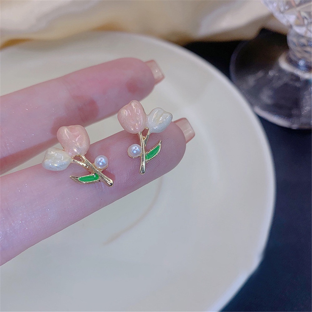 Bông Tai Hình Hoa Tulip Màu Hồng Thời Trang Cho Nữ