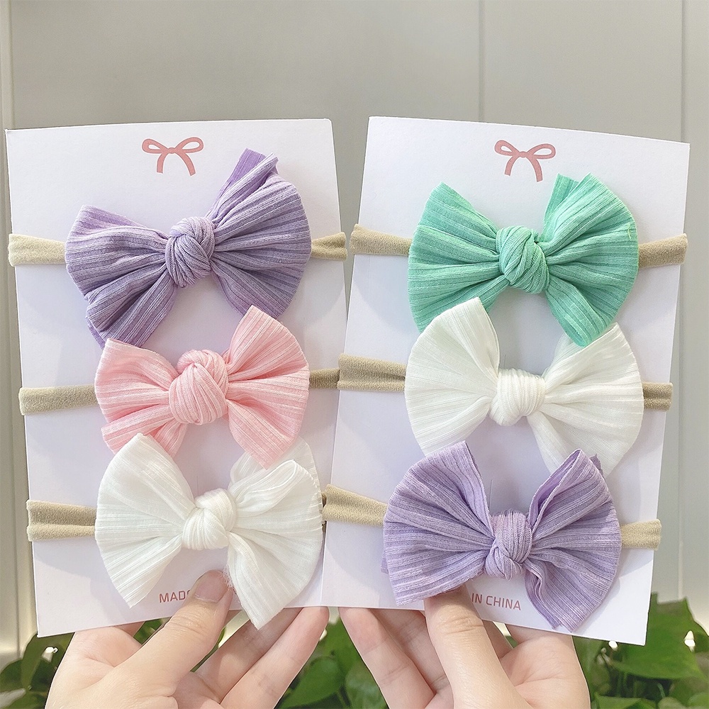 RainBow Bows Set 3 Dây Cột Tóc Co Giãn Đính Nơ Dễ Thương Cho Bé Gái