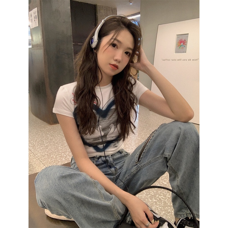 Áo Thun Tay Ngắn Cổ Tròn Dáng Ôm In Họa Tiết Thời Trang Cho Nữ