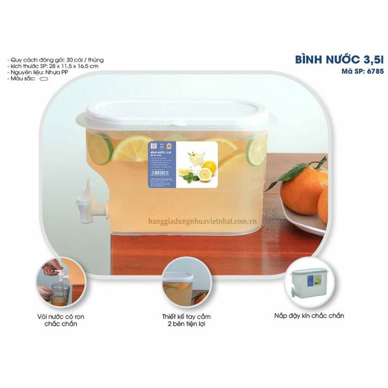 Bình Nước 3,5l Có Vòi,Bình Nước Detox Để Tủ Lạnh Tiện Dụng Cao Cấp Nhựa Việt Nhật