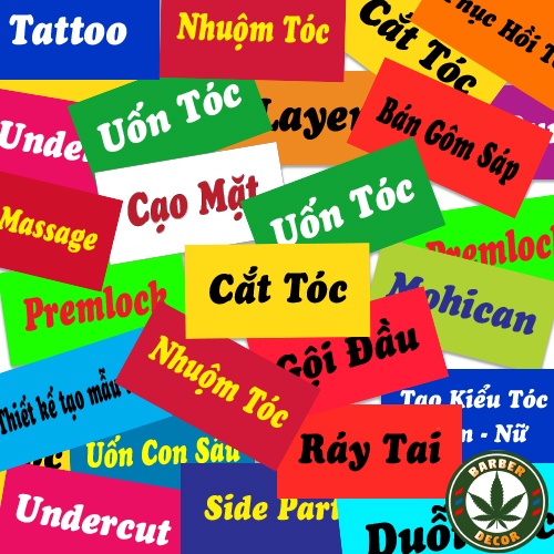 Thẻ Cứng Decor Trang Trí Các Dịch Vụ Quán Tóc - Barber Shop Gắn Tường, Kính Làm Theo Yêu Cầu