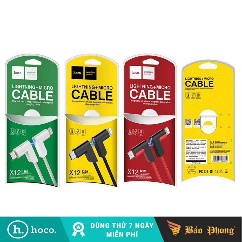 Cáp sạc 2 đầu iPhone & Micro HOCO X12