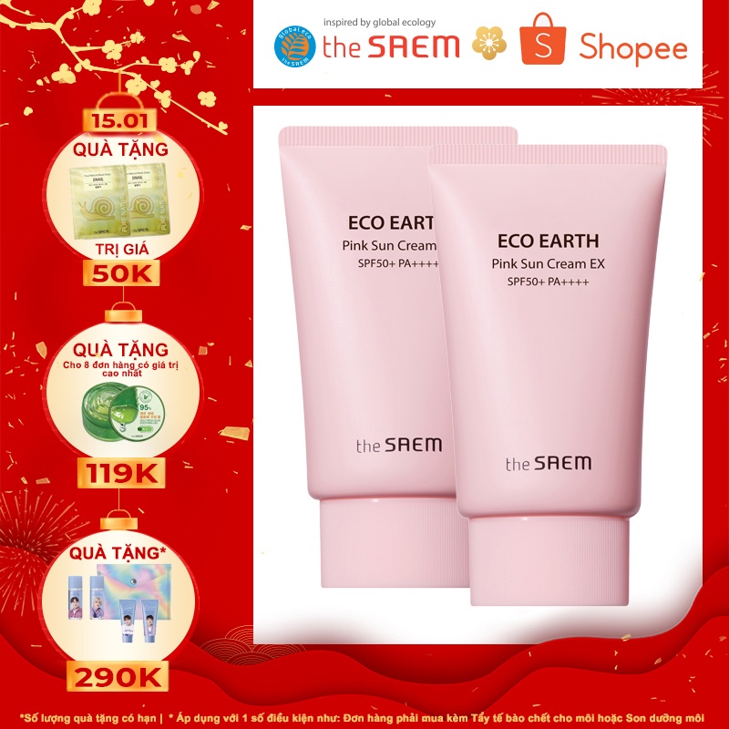 [Combo 2 sản phẩm] Kem chống nắng the SAEM Eco Earth Pink Sun Cream 50g + Kem chống nắng Pink 50g