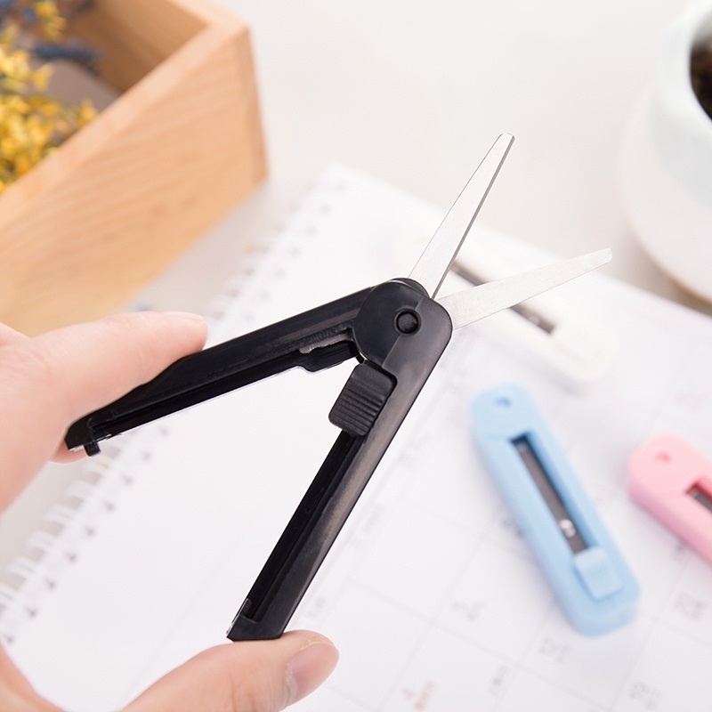 Kéo Giấy Gấp Mini Màu Trắng / Xanh Dương / Hồng / Đen Tiện Dụng Cho Học Sinh / Văn Phòng