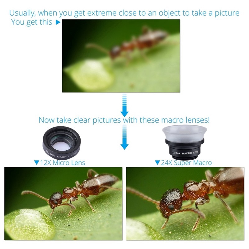 APEXEL Phone Lens 2 In 1 Clip-On 12 X Macro + 24 X Super Macro Lens kit For Iphone 7 / 6s / 6s More ios