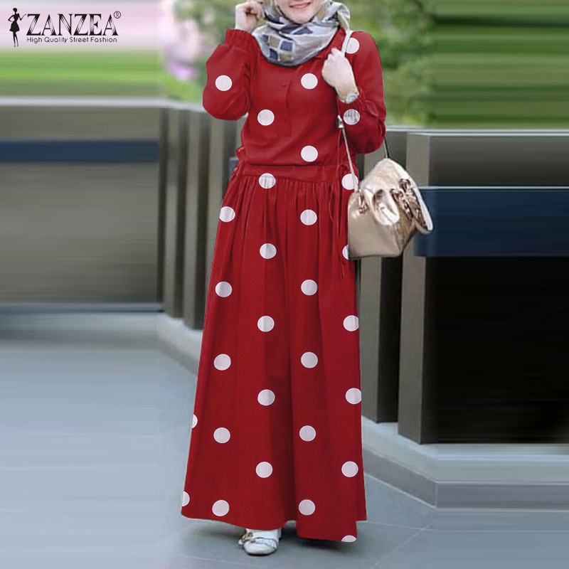 Đầm Maxi Zanzea họa tiết chấm bi thời trang hồi giáo dành cho nữ