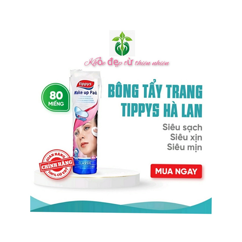 Bông tẩy trang Tippys Classic Make Up Pads 100% Cotton Tự Nhiên 80 Miếng