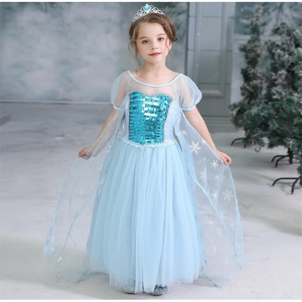 Đầm Elsa Đính Kèm Áo Choàng Cho Bé