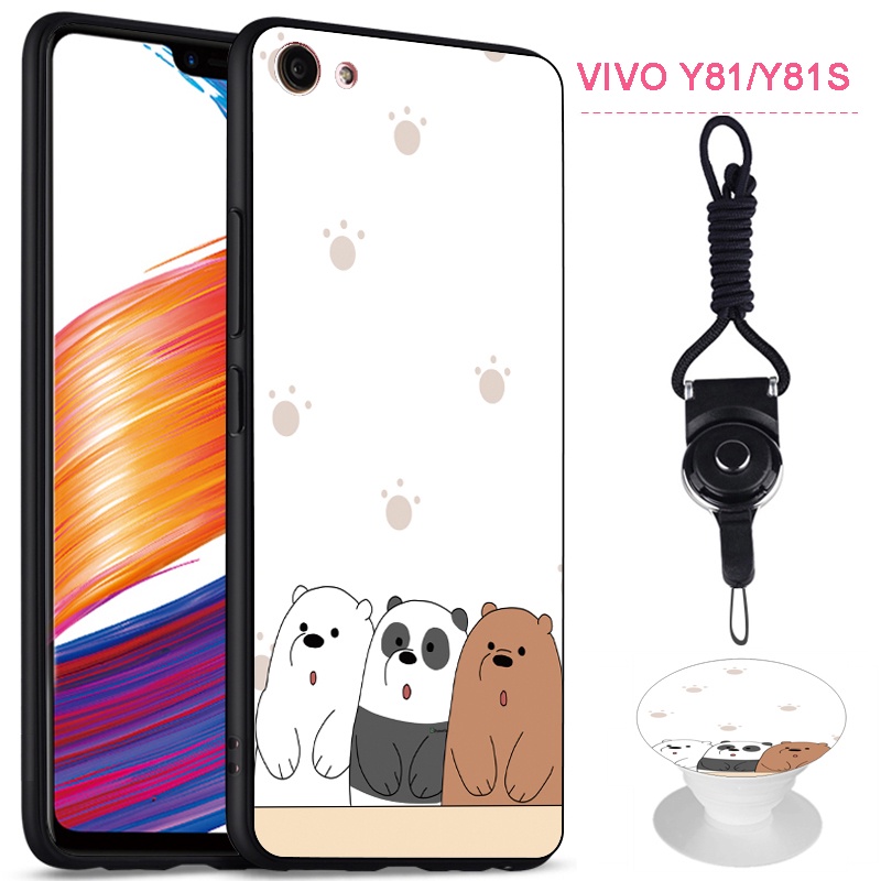 Ốp Điện Thoại Hình Hoạt Hình Có Dây Đeo Đệm Đỡ Cho Vivo Y81 / Y81S / 1812 / 1732