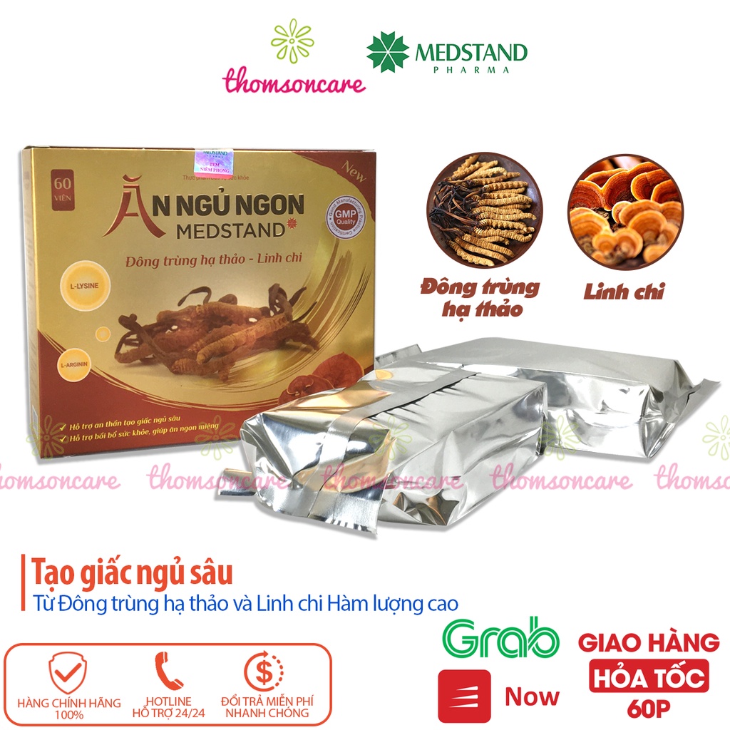 Giảm mất ngủ Medstand hàm lượng cao Đông trùng hạ thảo và linh chi, an thần, tạo giấc ngủ sâu Hộp 60 viên