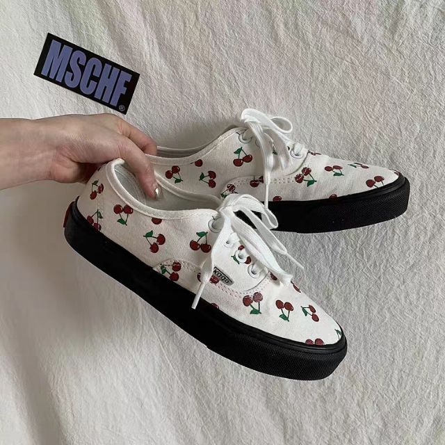 Giày Ulzzang họa tiết 🍒 hình cherry, hoa cực xinh❤ Kèm ảnh thật