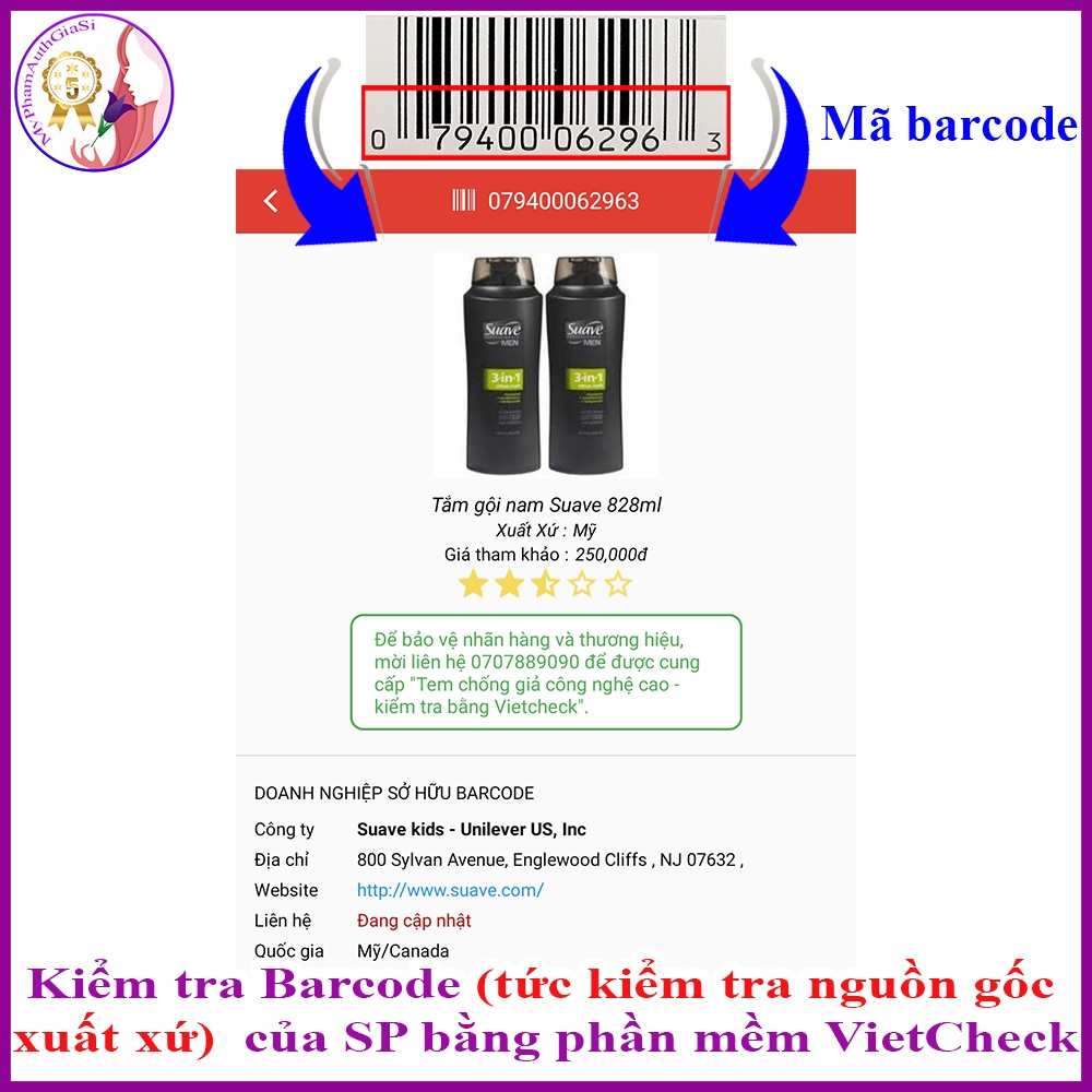 Dầu gội dầu xả sữa tắm Suave 3 in 1 dành cho nam giúp làm sạch toàn thân 828ml Mỹ