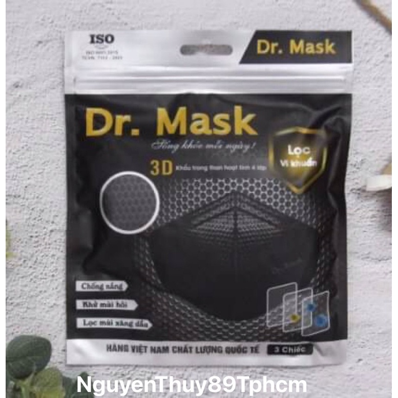 Khẩu trang Dr. Mask 3 D than hoạt tính 4 lớp 3 chiếc