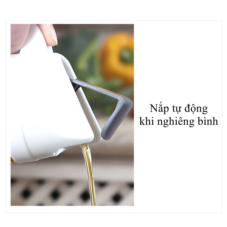 Bình đựng dầu ăn, lọ đựng gia vị Meizi tự động mở nắp khi rót 300ml, 600ml, 630ml - Vòi rót Inox 304, nắp màu trắng