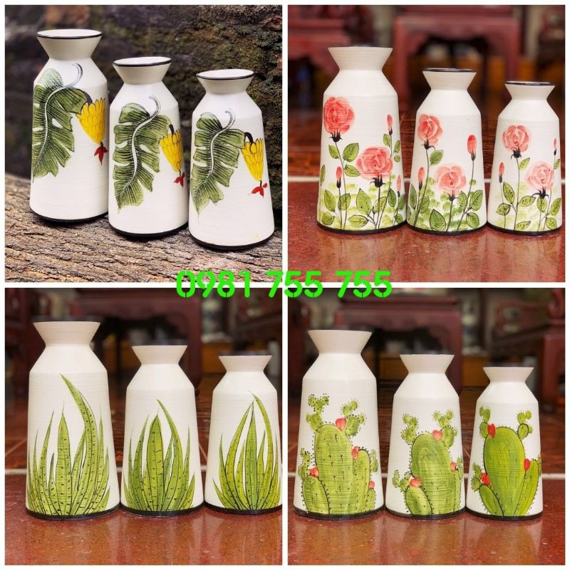 Bình lọ hoa gốm sứ Bát Tràng họa tiết vẽ tay  Trang tri Decor Hàng nghệ Nhân Bát Tràng