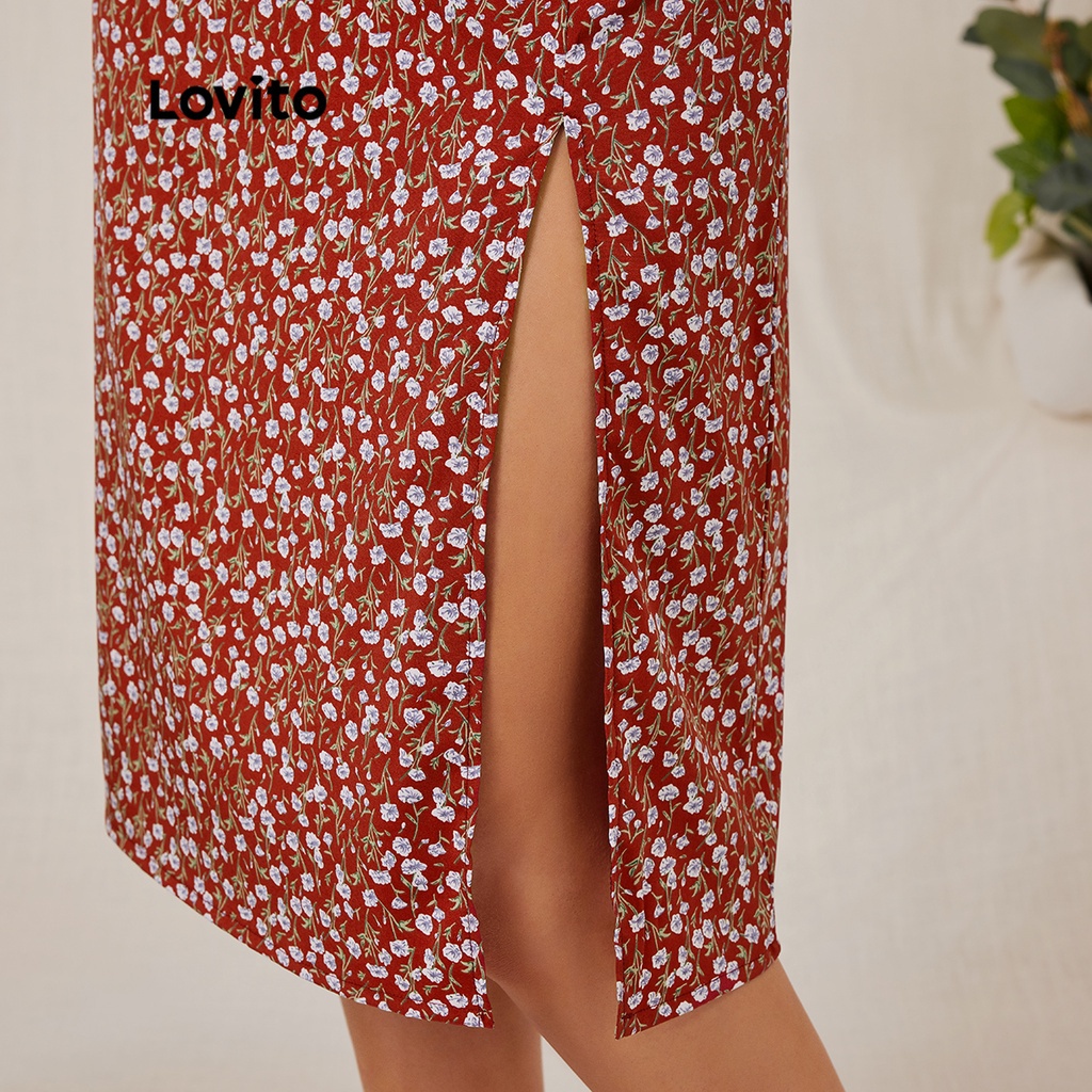Chân váy Lovito xẻ tà họa tiết hoa thường ngày L18D019
