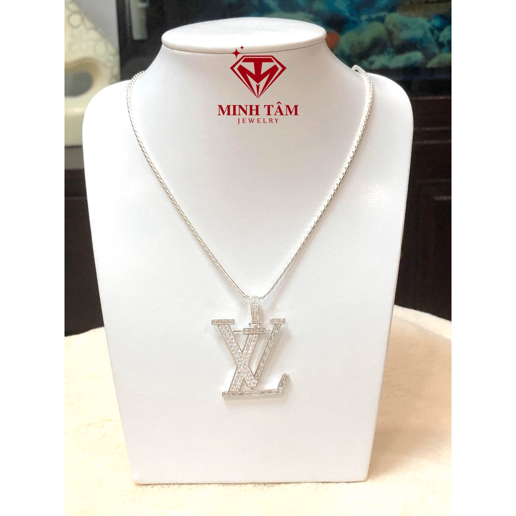 Bộ dây chuyền LV bạc ta nạm đá cho nam,Mặt dây chuyền LV bạc ta-Minh Tâm Jewelry