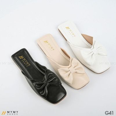 Giày sục Bệt MyMy Shoes Da Lì Mũi Vuông Gắn Nơ G41