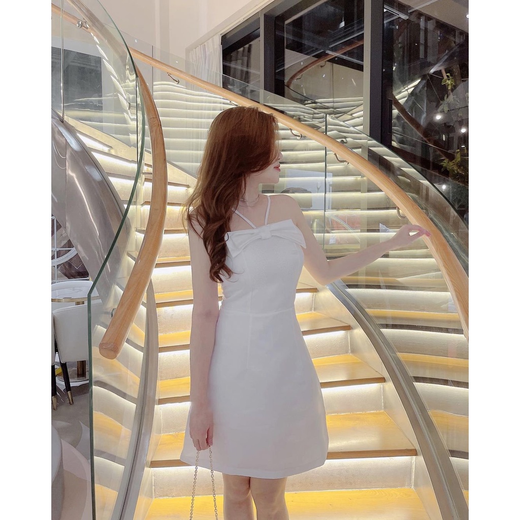 [VÁY THIẾT KẾ] Váy 2 Dây Thiết Kế Nơ Ngực Chất Liệu Tafta