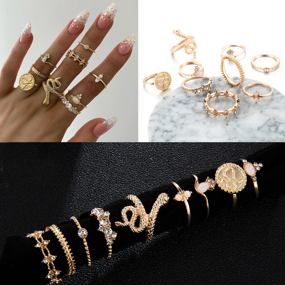 Set 9 Nhẫn Đeo Khớp Ngón Tay Phong Cách Boho Thời Trang Cho Nữ