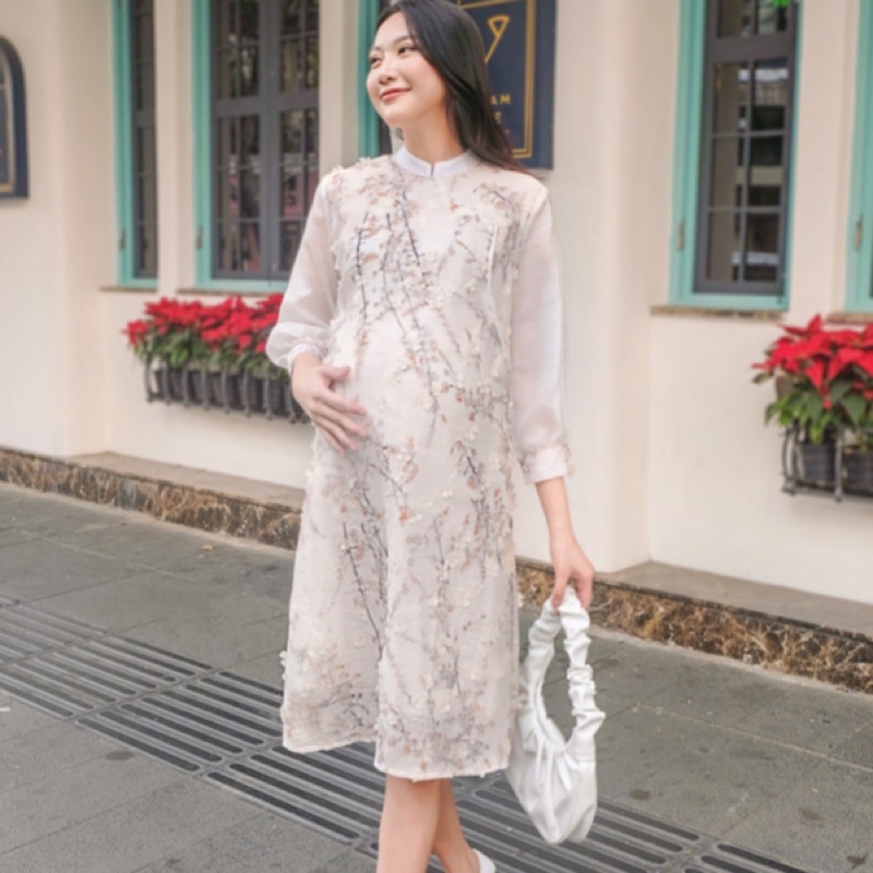 ( 40kg - 95kg ) Đầm Bầu , Suông Hoa Đào Tay Voan Mặc Thoải Mái Suốt Thai Kì & Sau Sinh Thiết Kế Cao Cấp