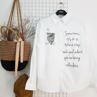 Áo Sơ mi oversize in họa tiết con cú