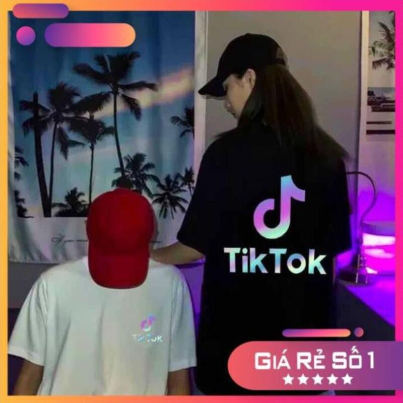 Áo thun Unisex In Logo TIKTOK phông nam nữ tay lỡ form rộng phản quang 7 màu cực nét