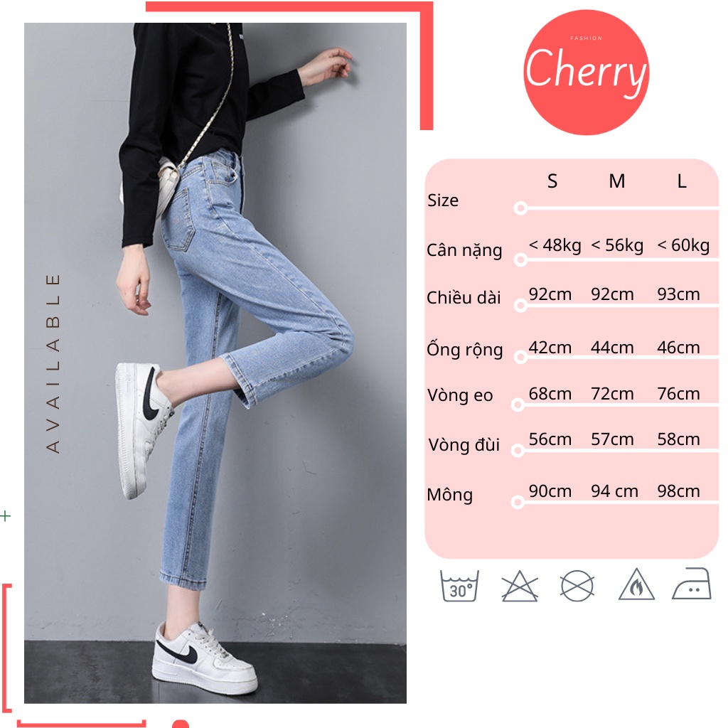Quần jean skinny nữ ống đứng dáng lửng co giãn cao cấp Hàn Quốc, quần bò nữ ống ngắn suông có co giãn nhẹ CHERRY T029