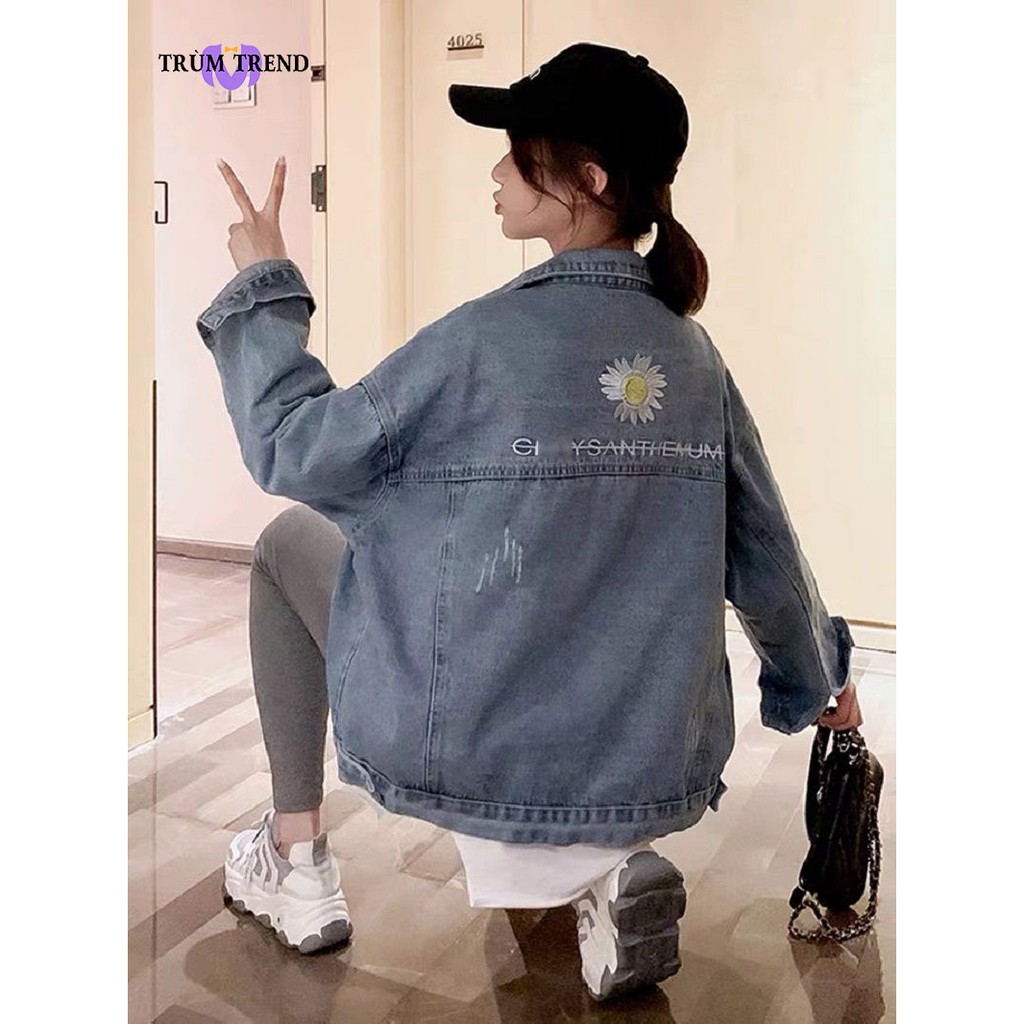 Áo khoác Jeans nam nữ unisex thêu hoa cúc trắng cao cấp hot trend 2020 [FREE SHIP]