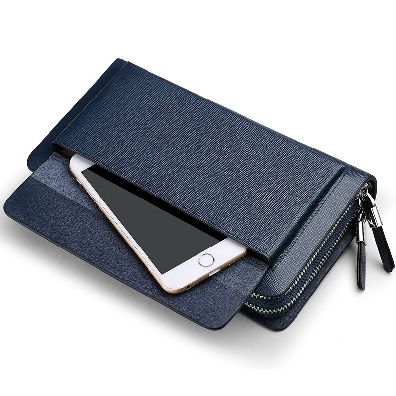 Ví nam cầm tay cao cấp William Polo 312 Clutch 2 khoá da bò vân safiano-Bảo hành 12 tháng